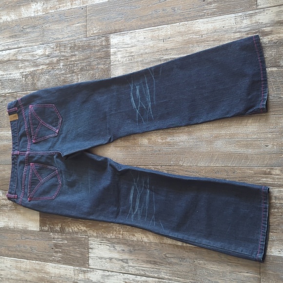 TOMMY HILFIGER bootcut Trouser style jeans dark wash denim pink stitching sz 10 - Picture 5 of 12